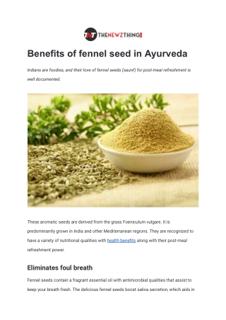 Benefits of fennel seed in Ayurveda