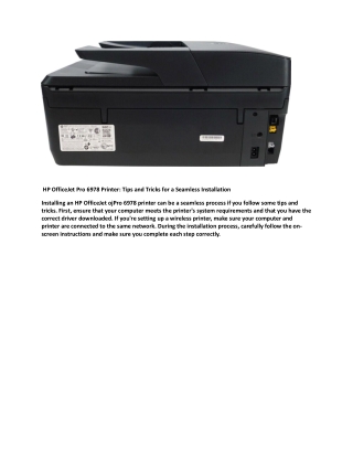 HP OfficeJet Pro 6978 Printer Tips and Tricks for a Seamless Installation