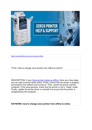 How to change xerox printer from offline to online?