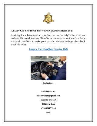 Luxury Car Chauffeur Service Italy  Eliteroyalcars