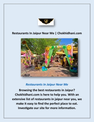 Restaurants In Jaipur Near Me | Chokhidhani.com