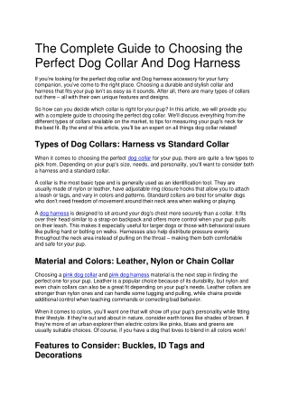 The Complete Guide to Choosing the Perfect Dog Collar And Dog Harness