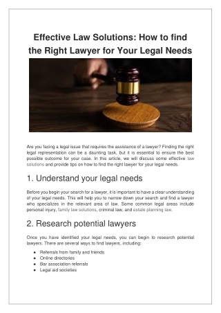 Effective Law Solutions How to find the Right Lawyer for Your Legal Needs