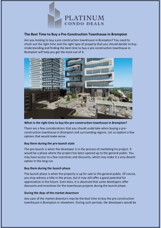 The Best Time to Buy a Pre-Construction Townhouse in Brampton