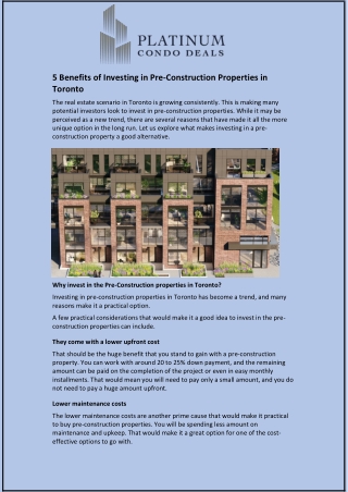 5 Benefits of Investing in Pre-Construction Properties in Toronto