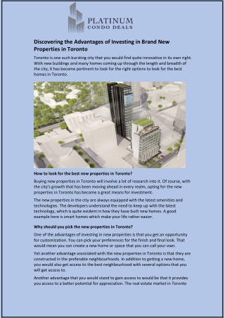 Discovering the Advantages of Investing in Brand New Properties in Toronto