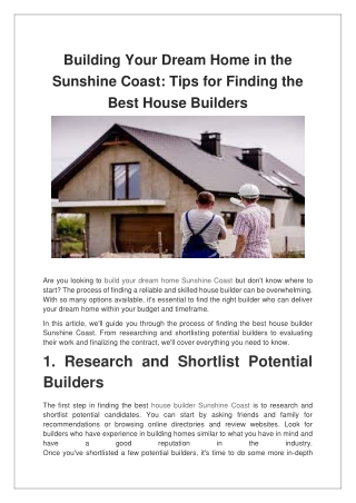 Building Your Dream Home in the Sunshine Coast Tips for Finding the Best House Builders