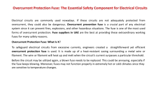 Overcurrent Protection Fuse The Essential Safety Component for Electrical Circuits