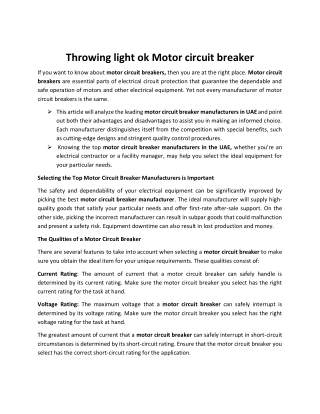 Throwing light ok Motor circuit breaker