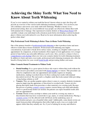 Achieving the Shiny Teeth What You Need to Know About Teeth Whitening