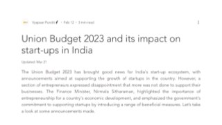 Union Budget 2023 and its impact on start-ups in India