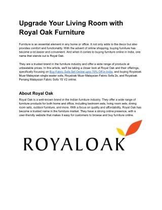 Upgrade Your Living Room with Royal Oak Furniture