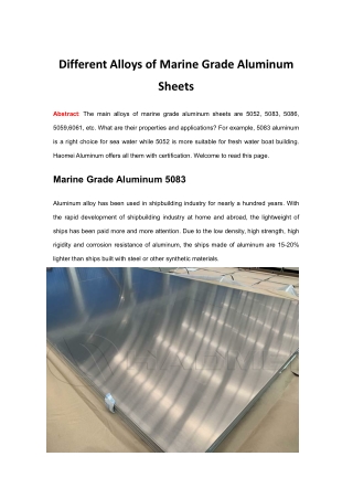 Different Alloys of Marine Grade Aluminum Sheets