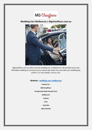 Wedding Cars Melbourne | Mgchauffeurs.com.au