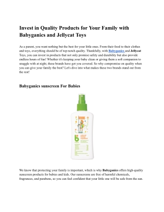 Invest in Quality Products for Your Family with Babyganics and Jellycat Toys