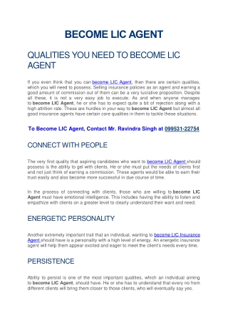 BECOME LIC AGENT