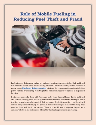 The Role of Mobile Fueling in Reducing Fuel Theft and Fraud