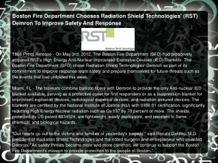 Boston Fire Department Chooses Radiation Shield Technologies