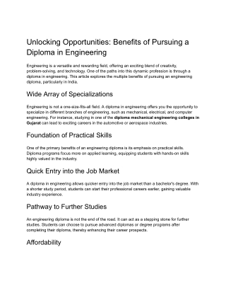 Unlocking Opportunities: Benefits of Pursuing a Diploma in Engineering