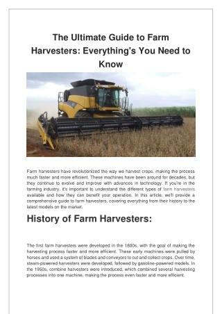 The Ultimate Guide to Farm Harvesters Everything's You Need to Know