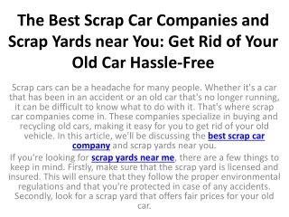 The Best Scrap Car Companies and Scrap Yards near You Get Rid of Your Old Car Hassle-Free