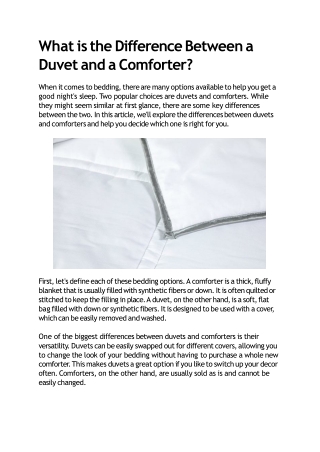 Duvet or Comforter: Understanding the Key Differences