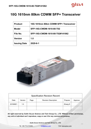 10G 1610nm 80km CDWM SFP  Transceiver