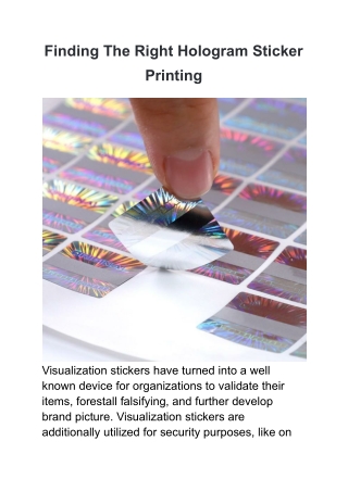 Finding The Right Hologram Sticker Printing