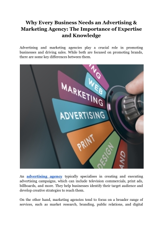 Why Every Business Needs an Advertising & Marketing Agency The Importance of Expertise and Knowledge