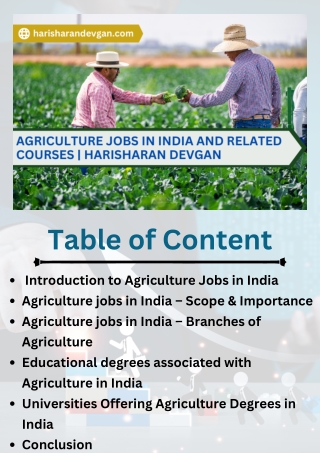 Agriculture Jobs in India and Related Courses