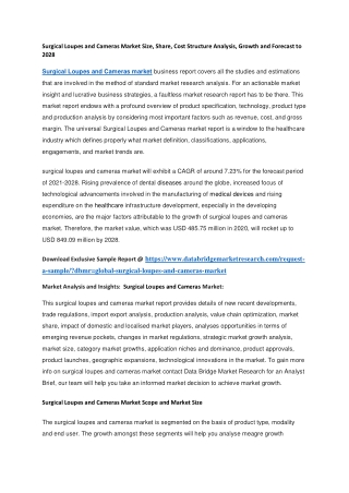 Surgical Loupes and Cameras Market Size, Share, Cost Structure Analysis, Growth and Forecast to 2028