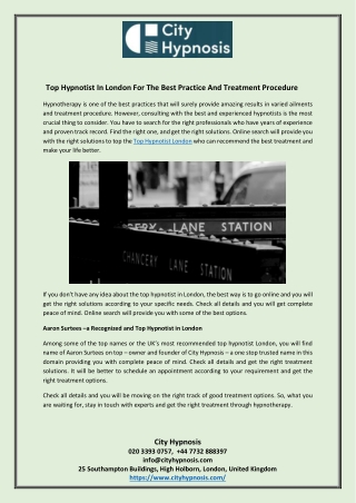 Top Hypnotist In London For The Best Practice And Treatment Procedure