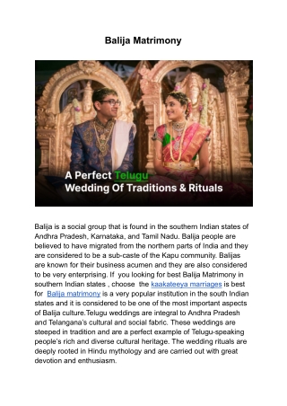 Balija Matrimony | kaakateeya Marriages