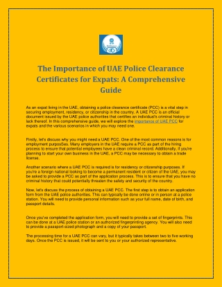 The Importance of UAE Police Clearance Certificates for Expats A Comprehensive Guide