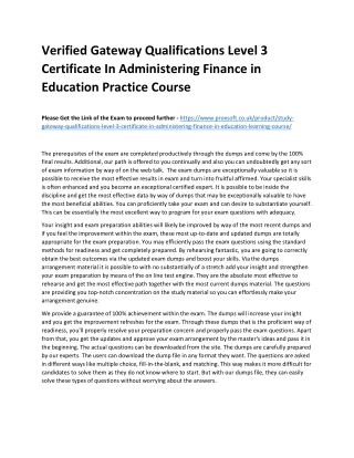 Verified Gateway Qualifications Level 3 Certificate In Administering Finance in