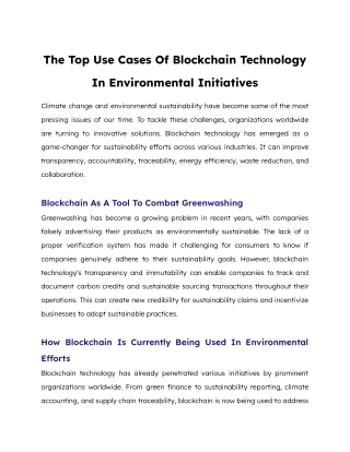 The Top Use Cases Of Blockchain Technology  In Environmental Initiatives