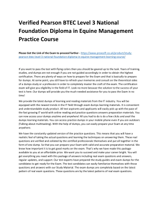 Verified Pearson BTEC Level 3 National Foundation Diploma in Equine Management P