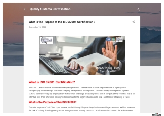 What is the Purpose of the ISO 37001 Certification ?