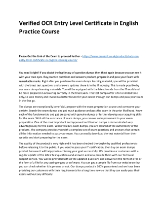 Verified OCR Entry Level Certificate in English Practice Course