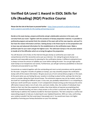 Verified GA Level 1 Award in ESOL Skills for Life (Reading) (RQF) Practice Cours