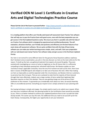 Verified OCN NI Level 1 Certificate in Creative Arts and Digital Technologies Pr