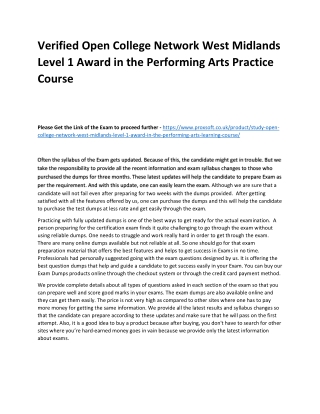 Verified Open College Network West Midlands Level 1 Award in the Performing Arts