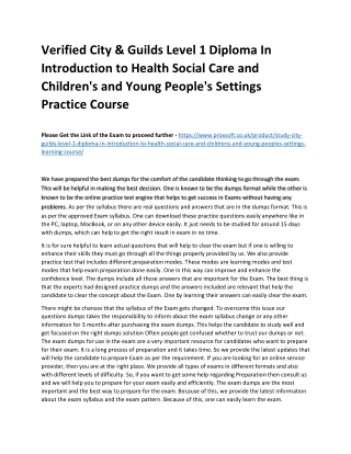 Verified City & Guilds Level 1 Diploma In Introduction to Health Social Care and