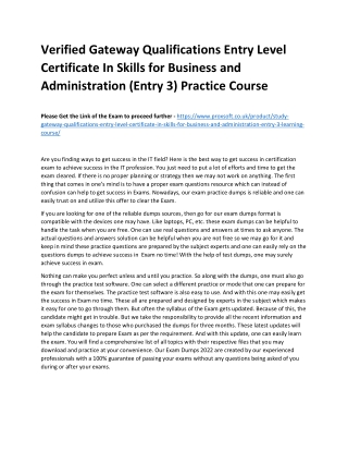 Verified Gateway Qualifications Entry Level Certificate In Skills for Business a