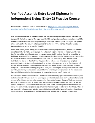 Verified Ascentis Entry Level Diploma in Independent Living (Entry 2) Practice C