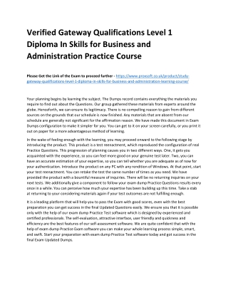 Verified Gateway Qualifications Level 1 Diploma In Skills for Business and Admin