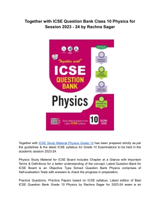 ICSE Class 10 Solved Question Bank Physics Latest Edition for Session 2023-24