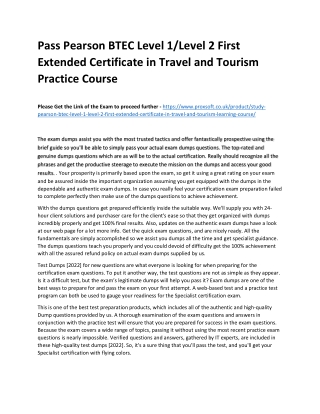 Pass Pearson BTEC Level 1/Level 2 First Extended Certificate in Travel and Touri