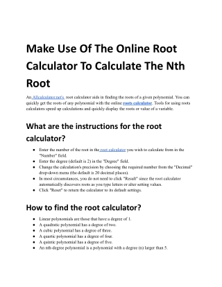 Make Use Of The Online Root Calculator To Calculate The Nth Root