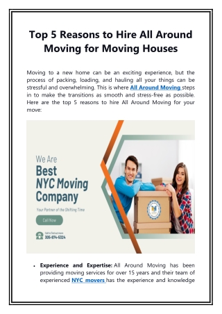 Top 5 Reasons to Hire All Around Moving for Moving Houses